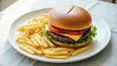 Fresh burger and chips takeaway at Shahcoal